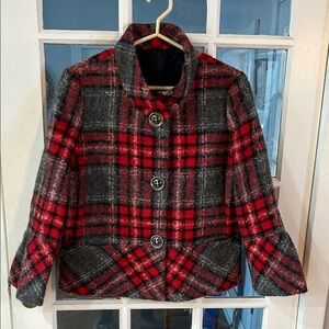 F3.    Plaid Red and Gray Mohair/Alpaca Jacket